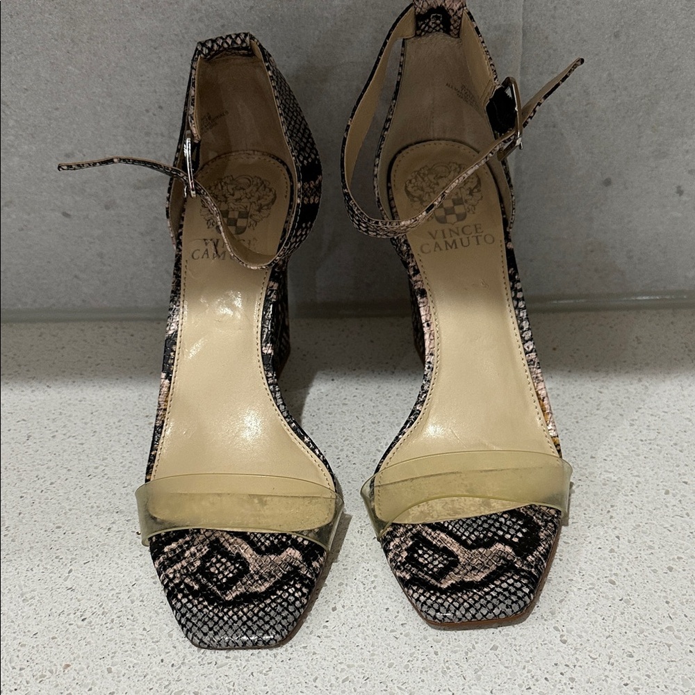 Vince Camuto Snakeskin Black and Gold Heels
